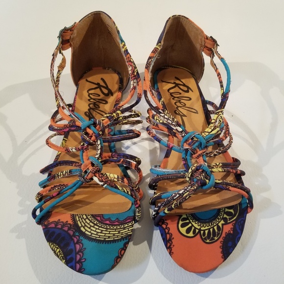 rebels Shoes - rebels Womens Sz 10 Orange and Teal Print Sandals